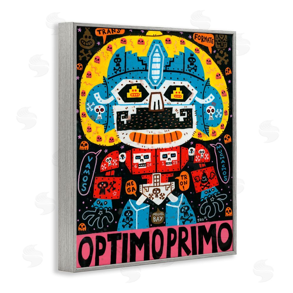 Jorge R. Gutierrez Iconic Robotic Character Collage Gray Framed Giclee Wall Art Print