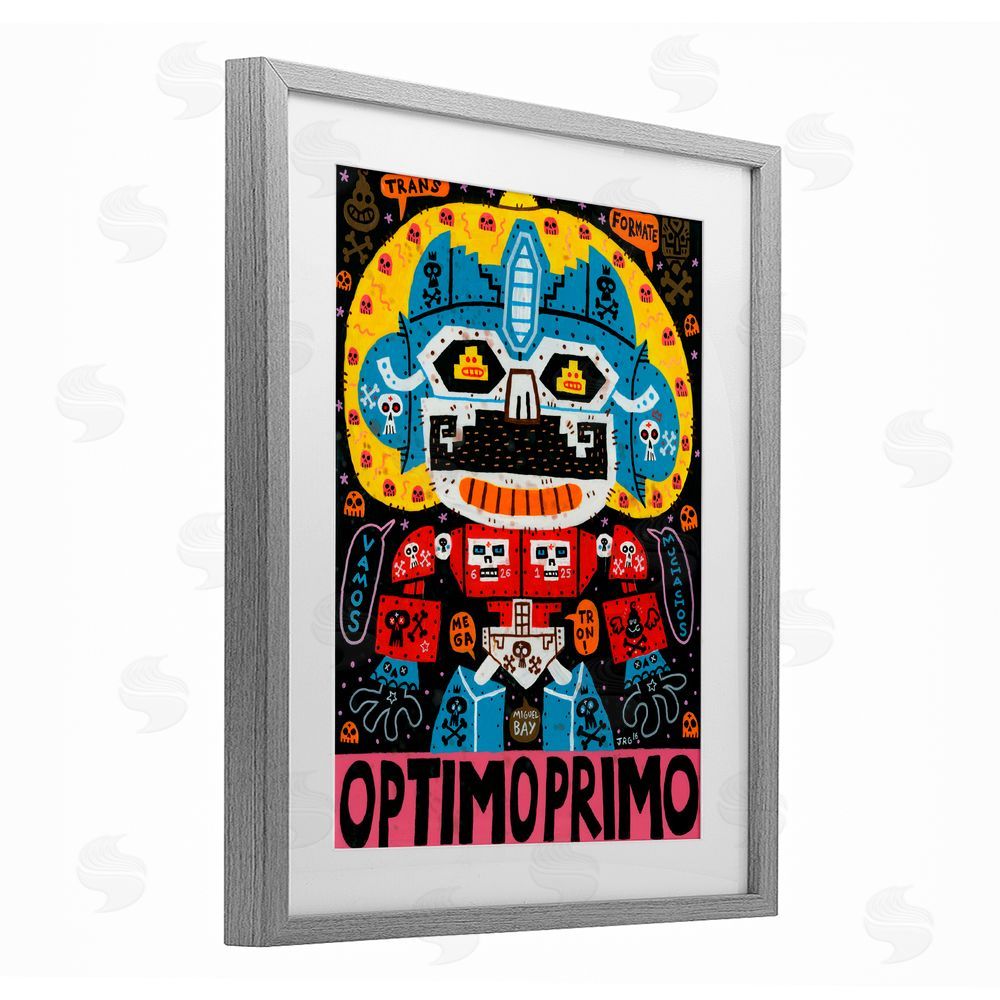 Jorge R. Gutierrez Iconic Robotic Character Collage Gray Framed Print Under Glass with White Mat Wall Art