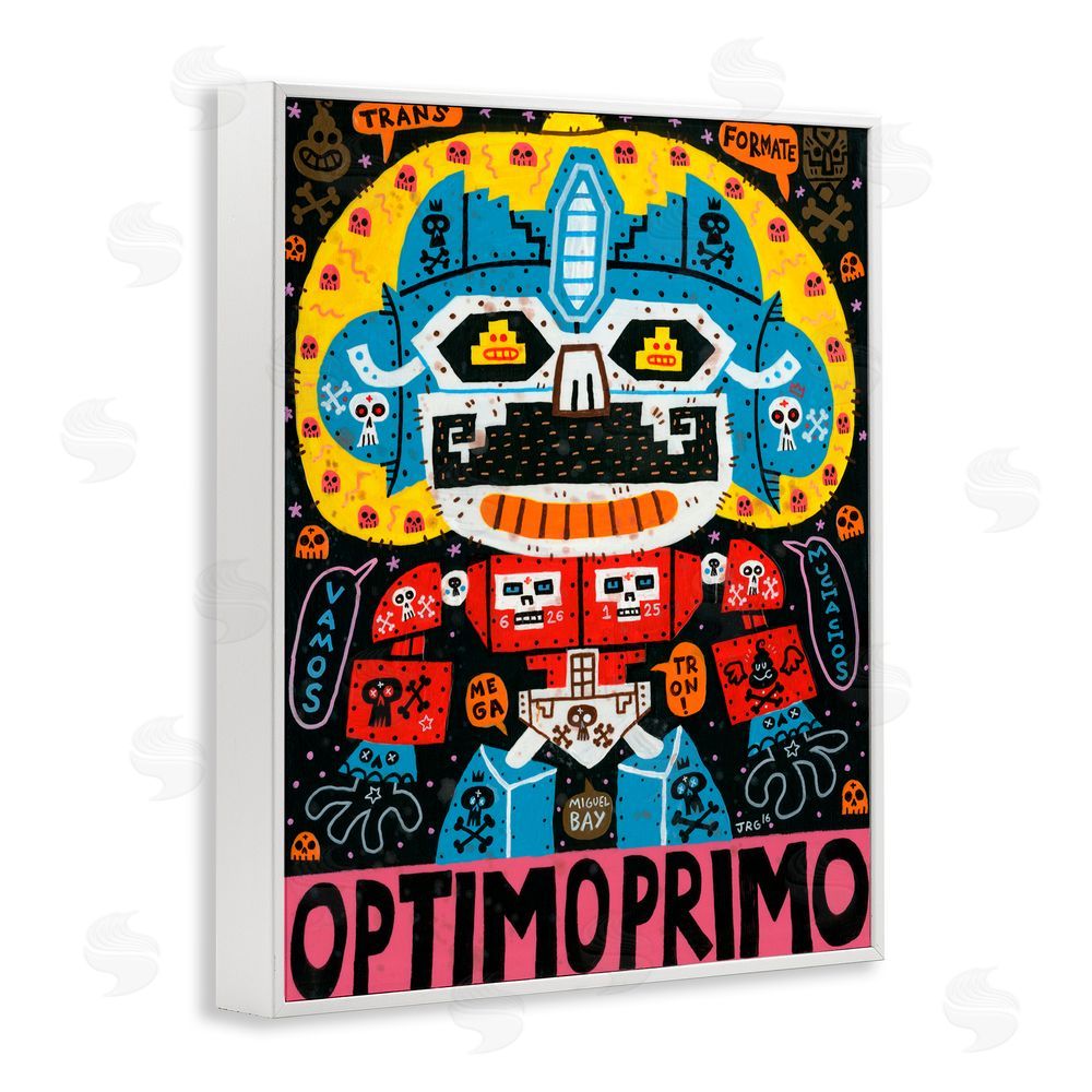 Jorge R. Gutierrez Iconic Robotic Character Collage White Framed Giclee Wall Art Print