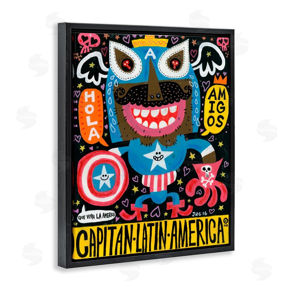 Jorge R. Gutierrez Todos Somos Americanos Collage Black Floating Frame Canvas Wall Art Print