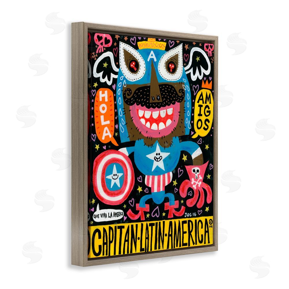 Jorge R. Gutierrez Todos Somos Americanos Collage Brown Floating Frame Canvas Wall Art Print