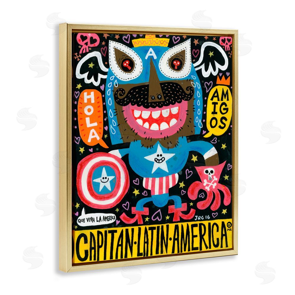 Jorge R. Gutierrez Todos Somos Americanos Collage Gold Floating Frame Canvas Wall Art Print