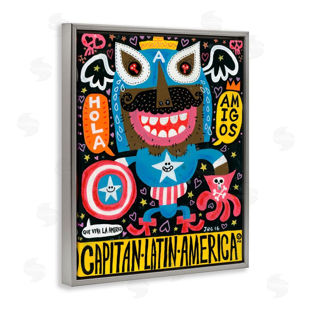 Jorge R. Gutierrez Todos Somos Americanos Collage Gray Floating Frame Canvas Wall Art Print