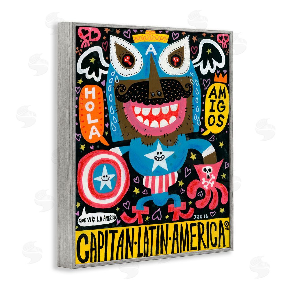 Jorge R. Gutierrez Todos Somos Americanos Collage Gray Framed Giclee Wall Art Print