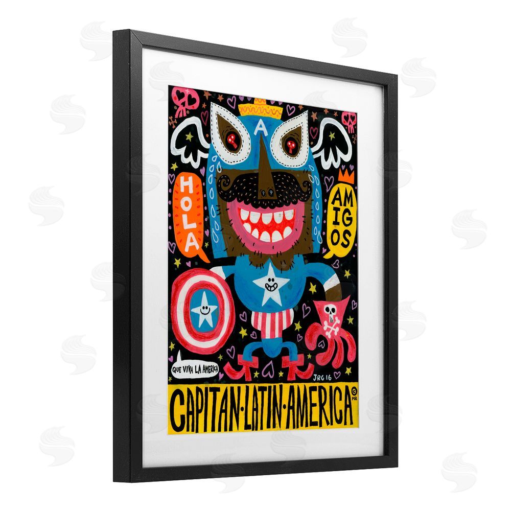 Jorge R. Gutierrez Todos Somos Americanos Collage Black Framed Print Under Glass with White Mat Wall Art