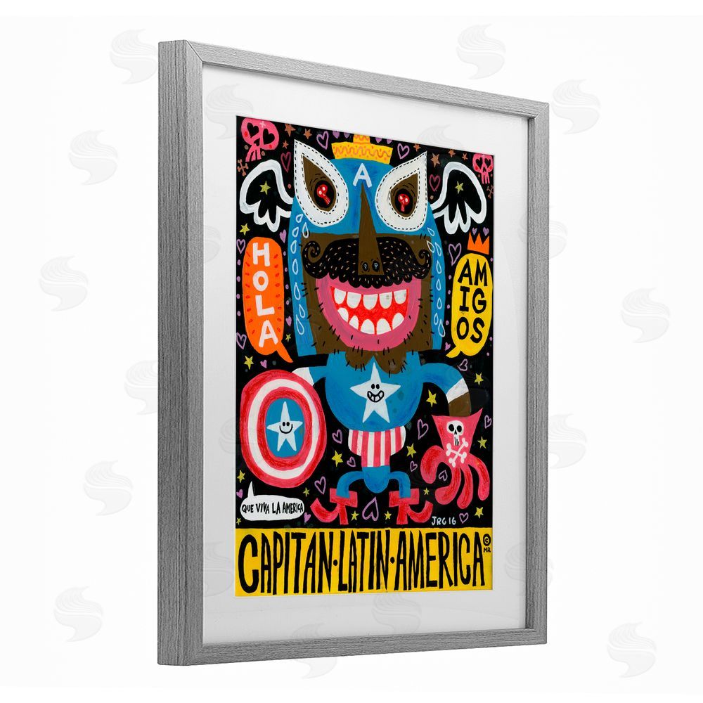 Jorge R. Gutierrez Todos Somos Americanos Collage Gray Framed Print Under Glass with White Mat Wall Art