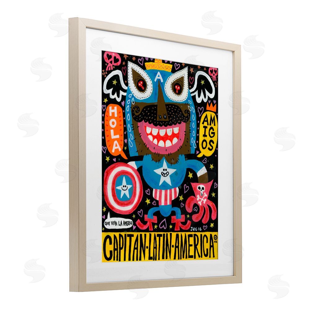 Jorge R. Gutierrez Todos Somos Americanos Collage Birch Framed Print Under Glass with White Mat Wall Art