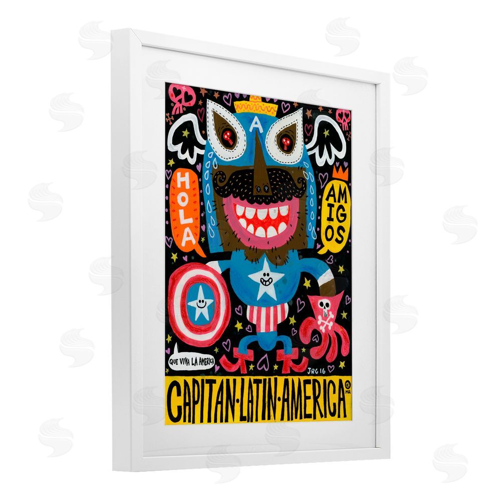 Jorge R. Gutierrez Todos Somos Americanos Collage White Framed Print Under Glass with Mat Wall Art
