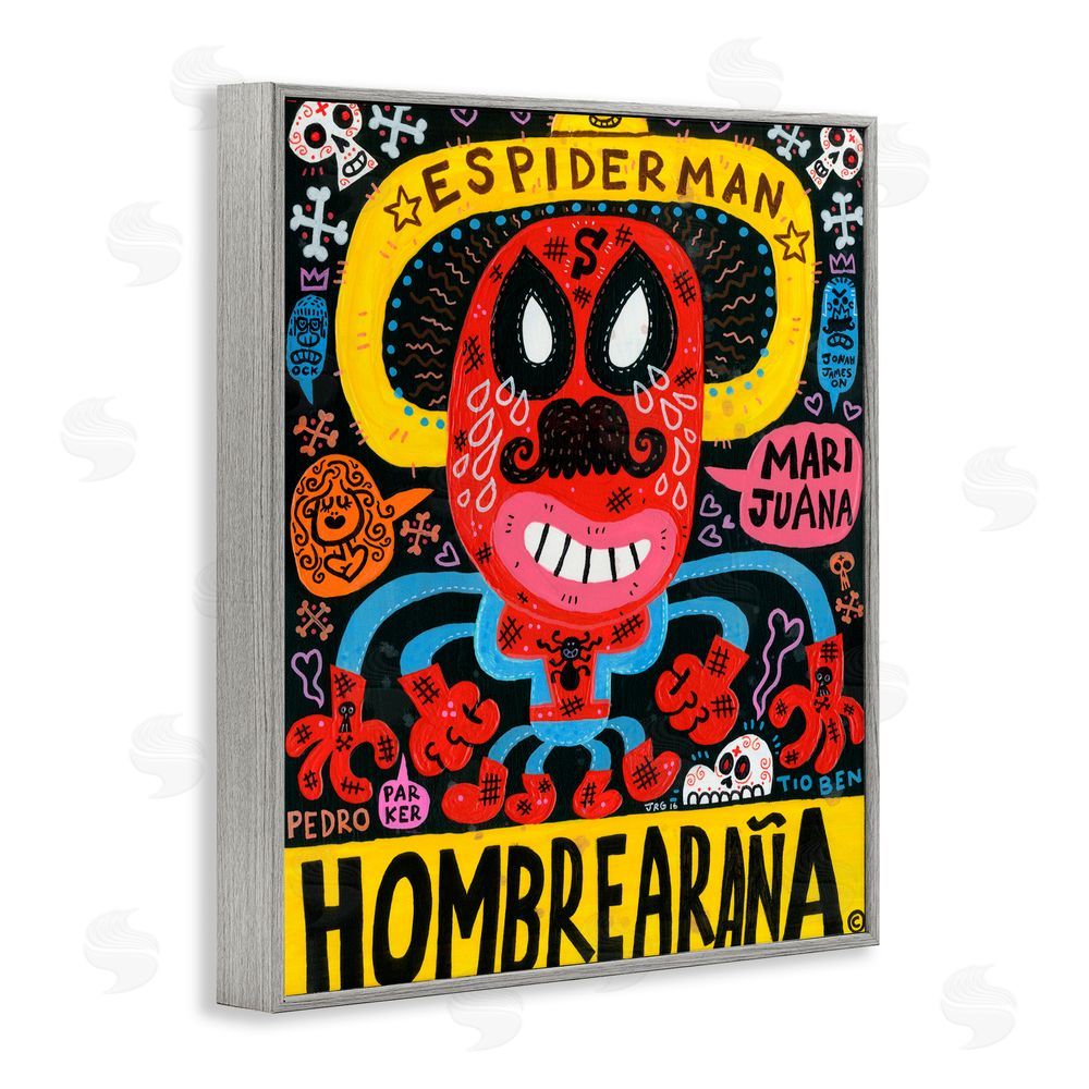 Jorge R. Gutierrez Iconic Superhero Character Collage Gray Framed Giclee Wall Art Print