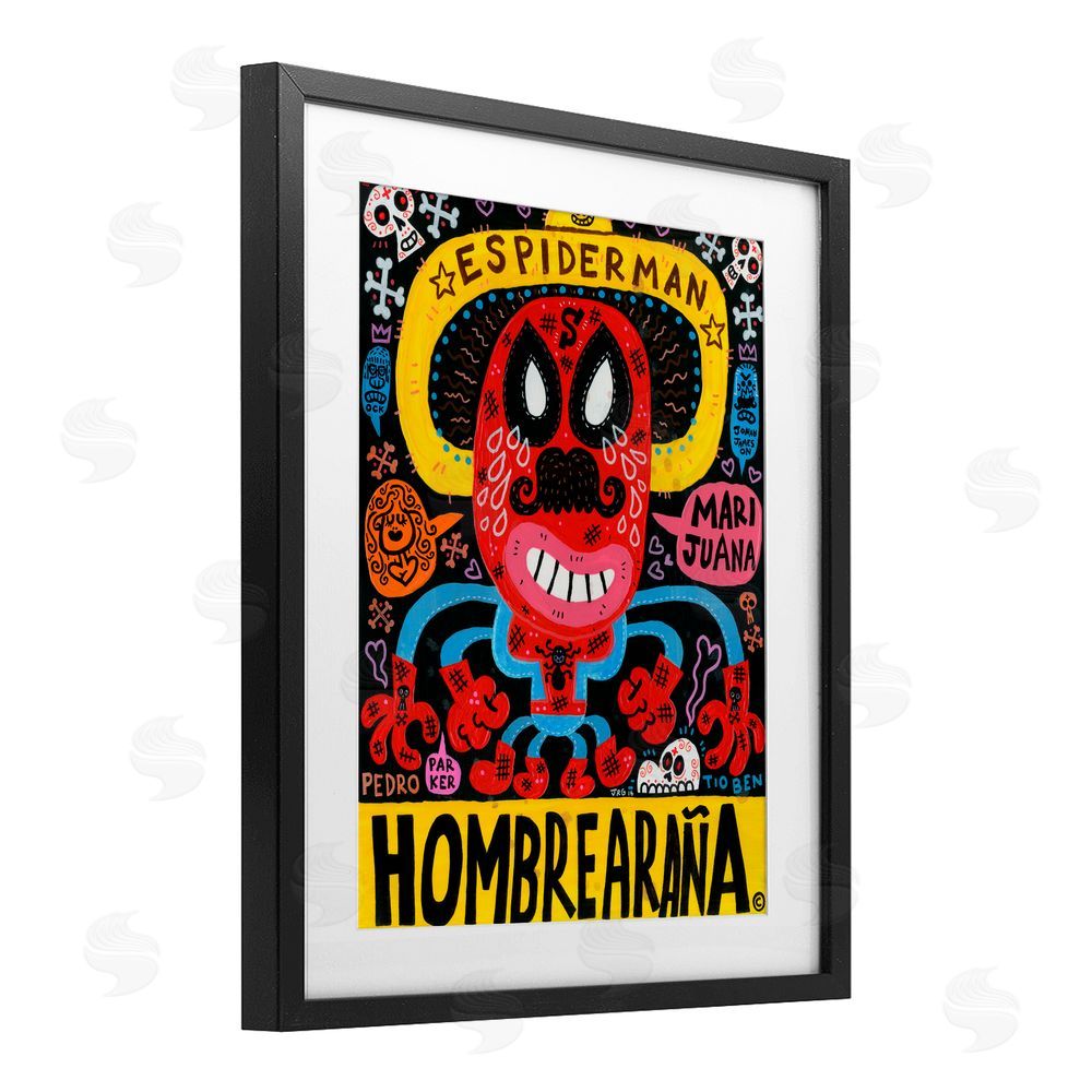 Jorge R. Gutierrez Iconic Superhero Character Collage Black Framed Print Under Glass with White Mat Wall Art