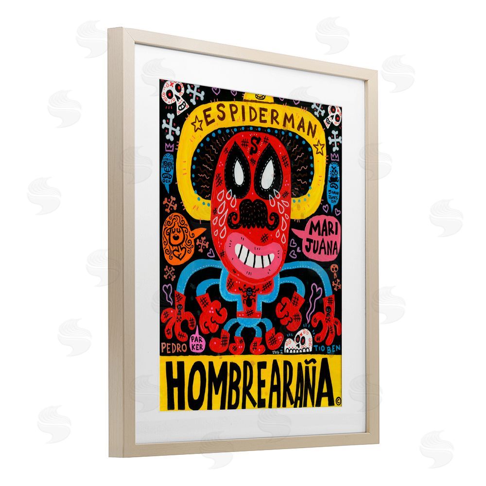 Jorge R. Gutierrez Iconic Superhero Character Collage Birch Framed Print Under Glass with White Mat Wall Art