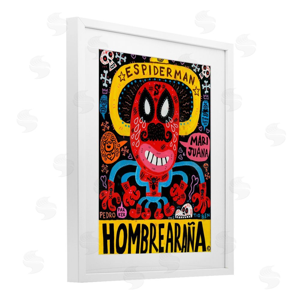 Jorge R. Gutierrez Iconic Superhero Character Collage White Framed Print Under Glass with Mat Wall Art