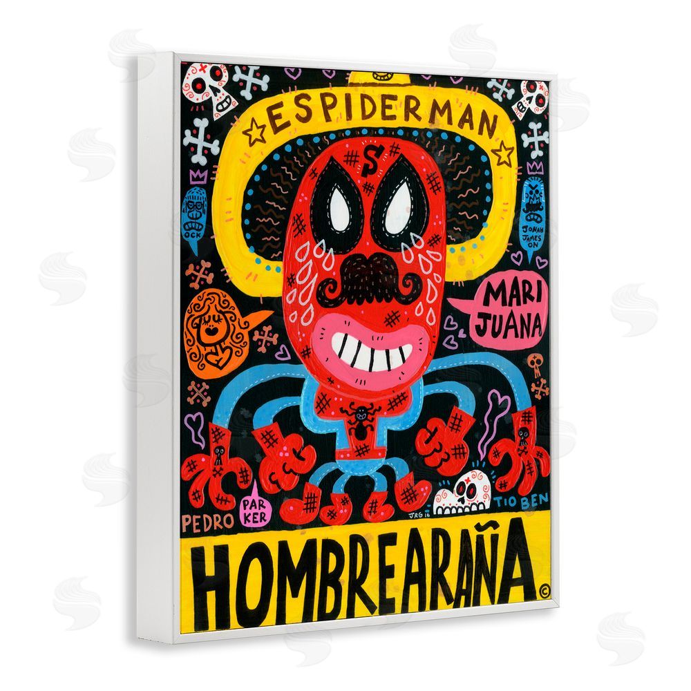 Jorge R. Gutierrez Iconic Superhero Character Collage White Framed Giclee Wall Art Print