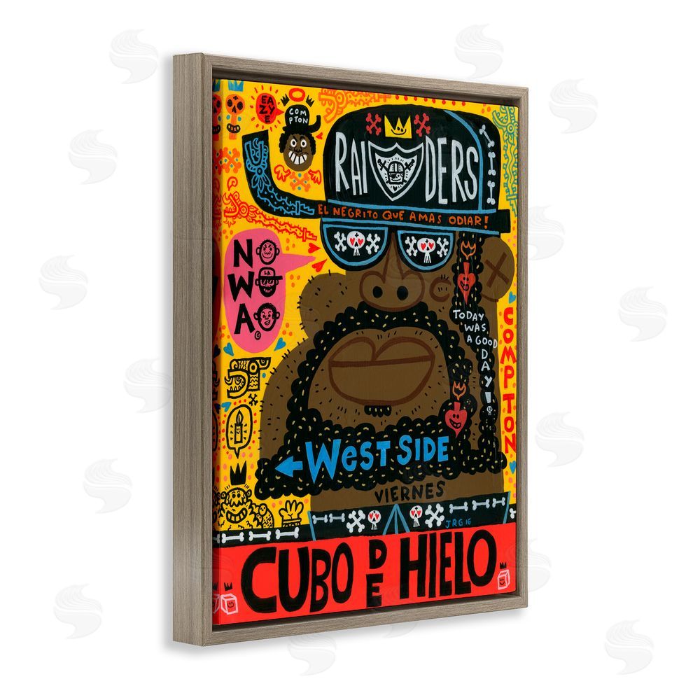 Jorge R. Gutierrez Iconic Hip Hop Collage Portrait Brown Floating Frame Canvas Wall Art Print