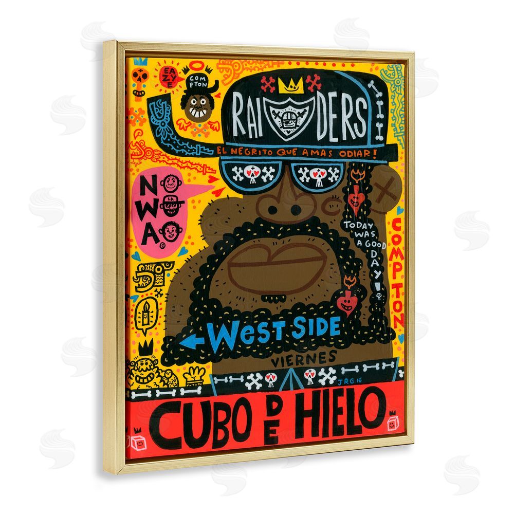 Jorge R. Gutierrez Iconic Hip Hop Collage Portrait Gold Floating Frame Canvas Wall Art Print