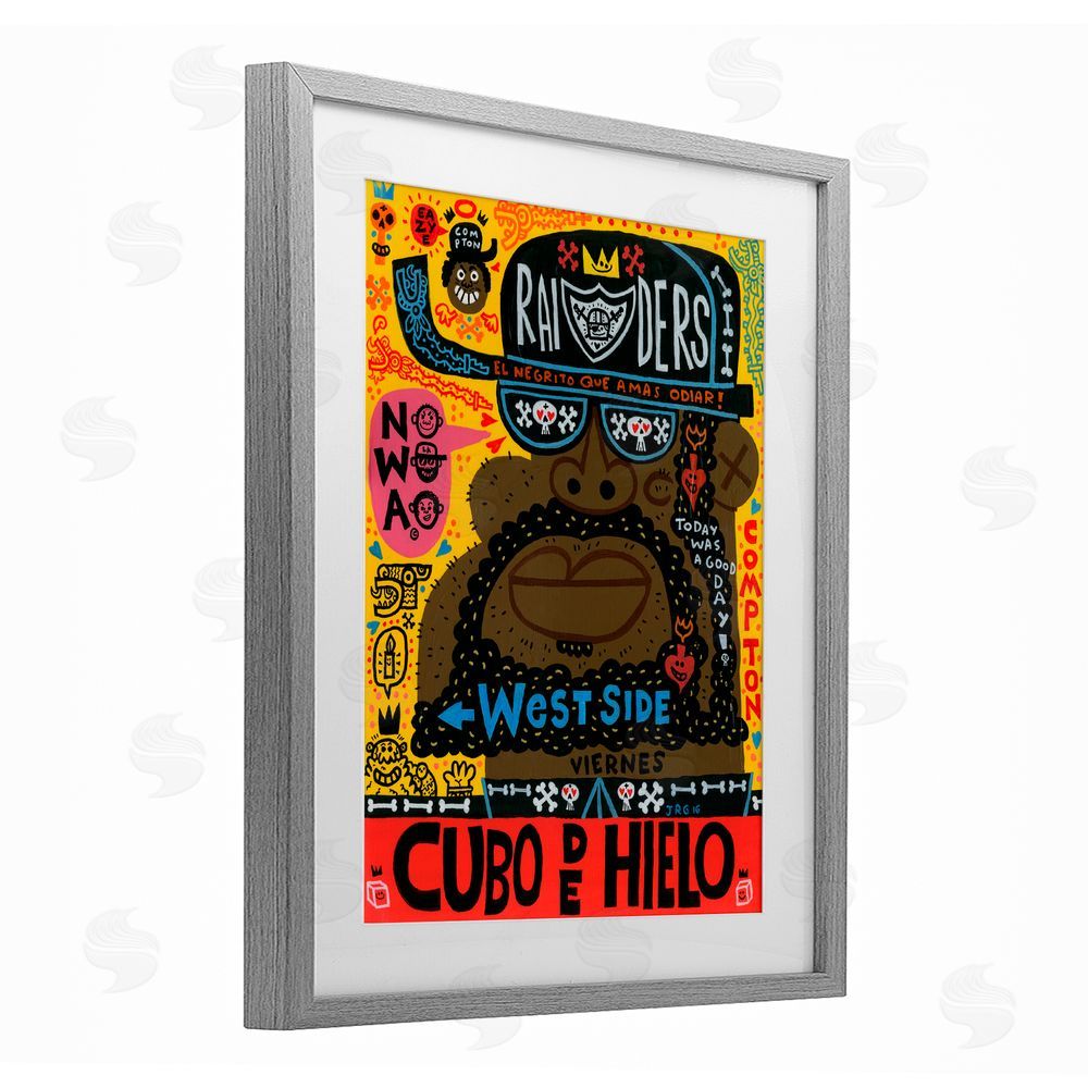Jorge R. Gutierrez Iconic Hip Hop Collage Portrait Gray Framed Print Under Glass with White Mat Wall Art