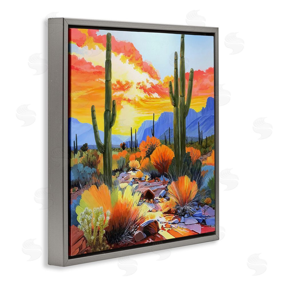 John Jaster Desert Splendor Cacti Gray Floating Frame Canvas Wall Art Print