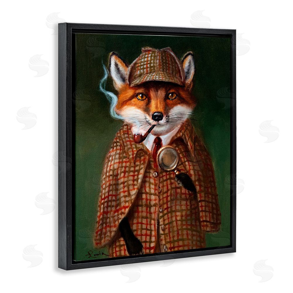 Lucia Heffernan Detective Fox with Pipe Black Floating Frame Canvas Wall Art Print