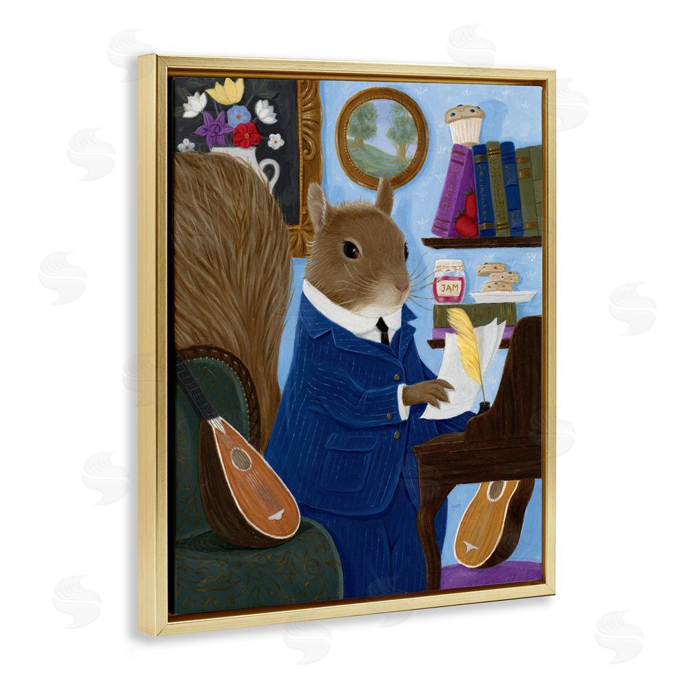 Gina Matarazzo Gentleman Squirrel Composing Gold Floating Frame Canvas Wall Art Print