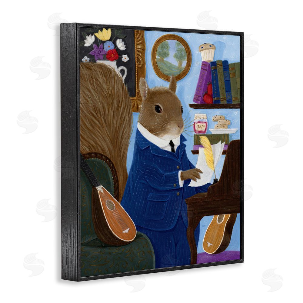Gina Matarazzo Gentleman Squirrel Composing Black Framed Giclee Wall Art Print