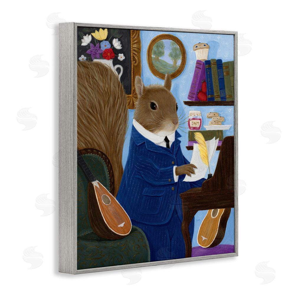 Gina Matarazzo Gentleman Squirrel Composing Gray Framed Giclee Wall Art Print