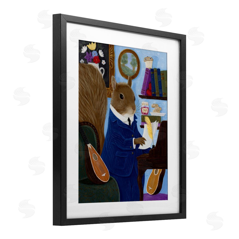 Gina Matarazzo Gentleman Squirrel Composing Black Framed Print Under Glass Wall Art