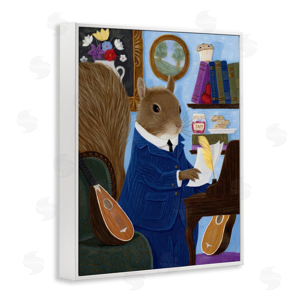 Gina Matarazzo Gentleman Squirrel Composing White Framed Giclee Wall Art Print