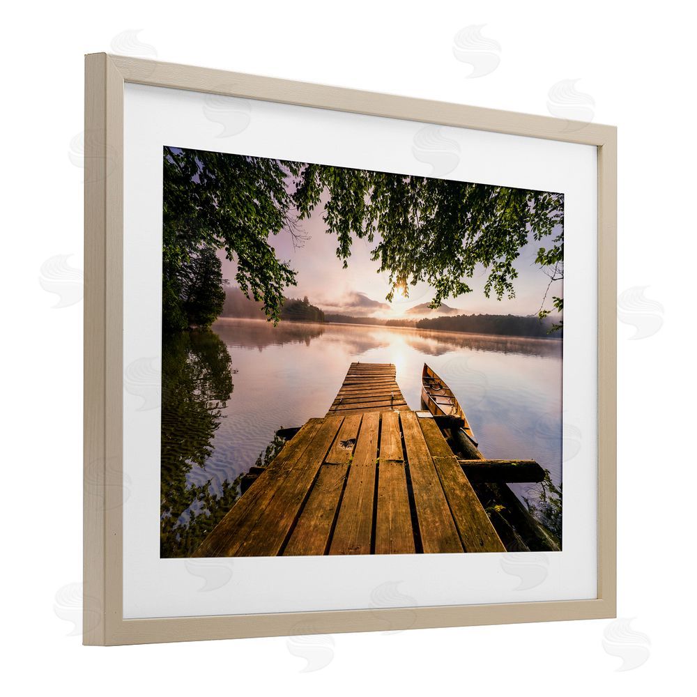Jonathan Zaharek Misty Morning Light on Lake Brown Framed Print Under Glass Wall Art