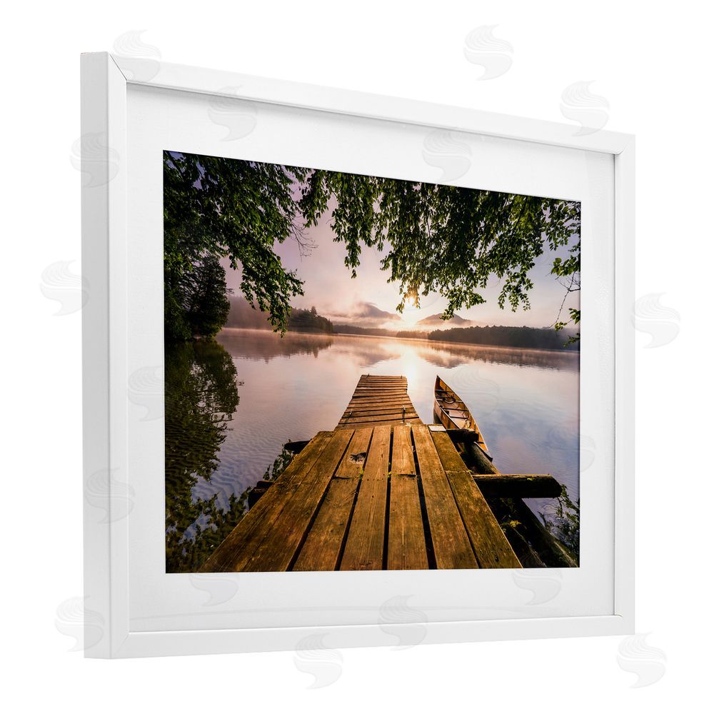 Jonathan Zaharek Misty Morning Light on Lake White Framed Print Under Glass Wall Art