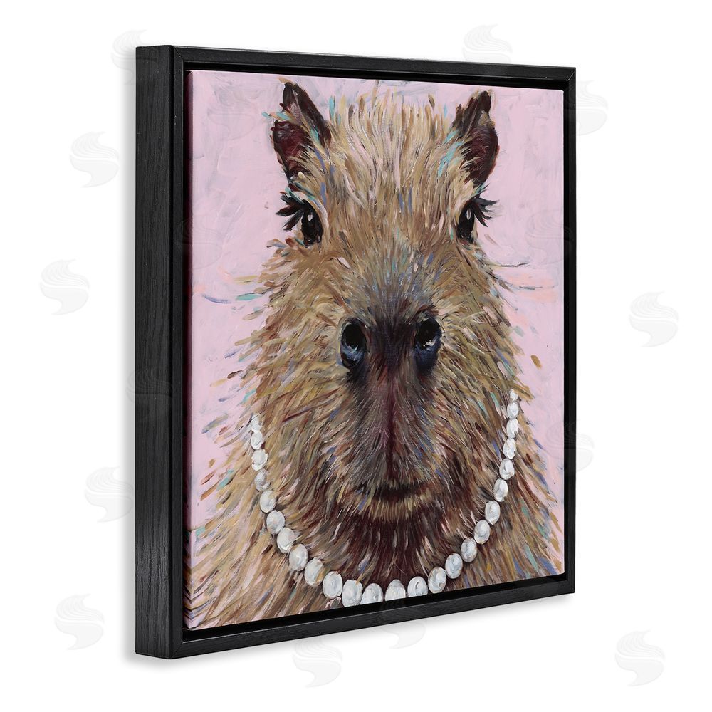 Studio Bautista Capybara with Pearl Necklace Black Floating Frame Canvas Wall Art Print
