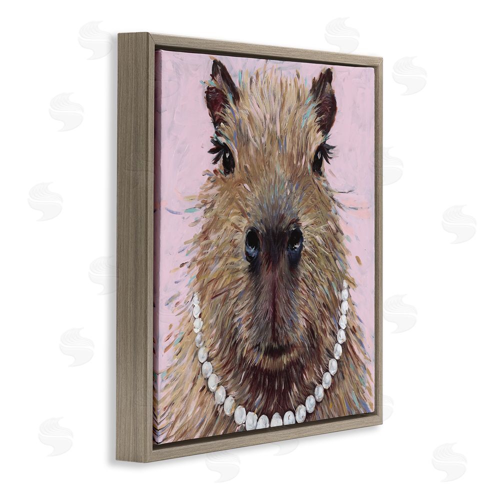 Studio Bautista Capybara with Pearl Necklace Brown Floating Frame Canvas Wall Art Print