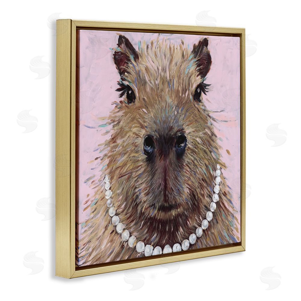 Studio Bautista Capybara with Pearl Necklace Gold Floating Frame Canvas Wall Art Print