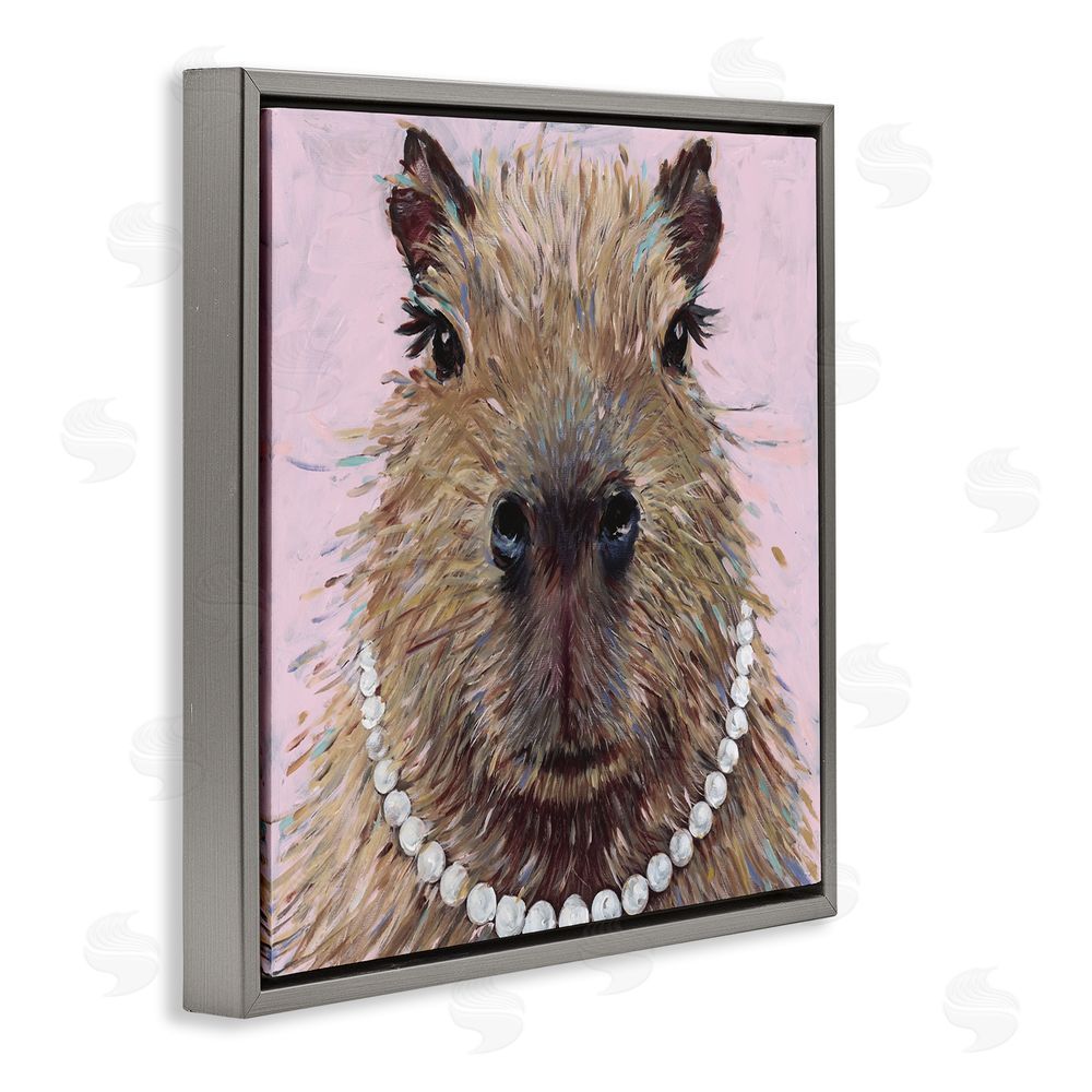 Studio Bautista Capybara with Pearl Necklace Gray Floating Frame Canvas Wall Art Print