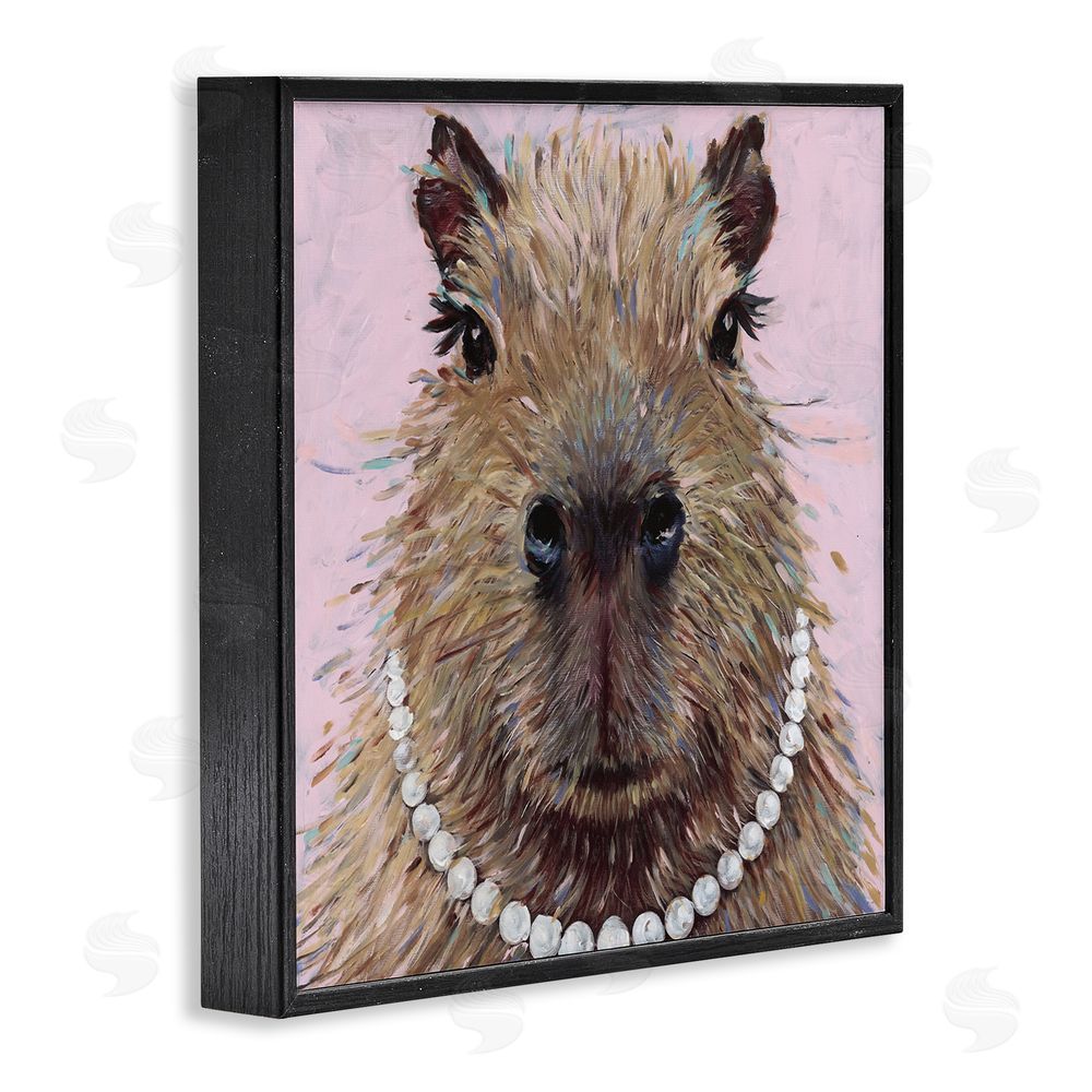 Studio Bautista Capybara with Pearl Necklace Black Framed Giclee Wall Art Print