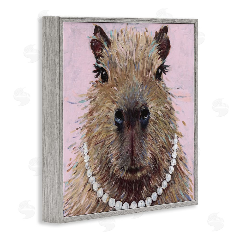 Studio Bautista Capybara with Pearl Necklace Gray Framed Giclee Wall Art Print