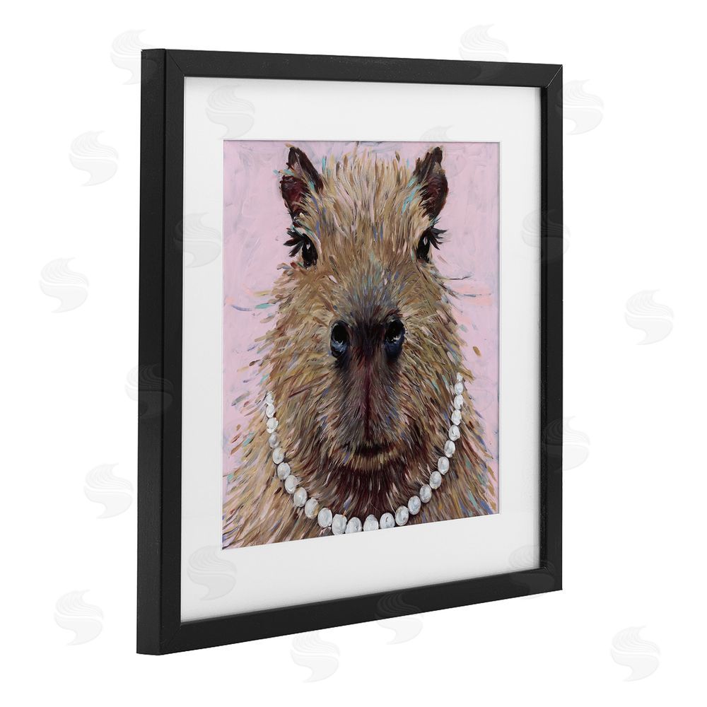 Studio Bautista Capybara with Pearl Necklace Black Framed Print Under Glass with White Mat Wall Art