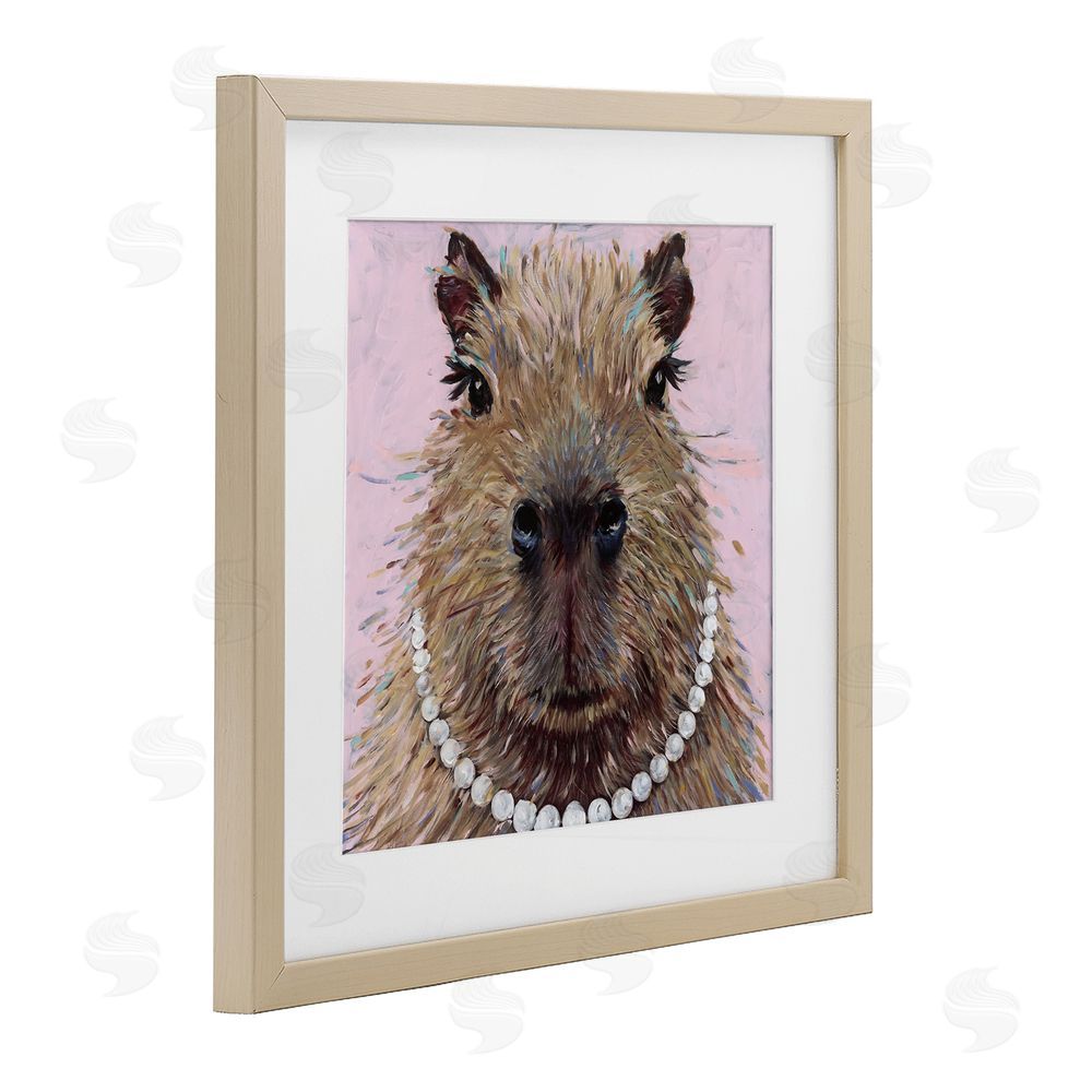 Studio Bautista Capybara with Pearl Necklace Birch Framed Print Under Glass with White Mat Wall Art