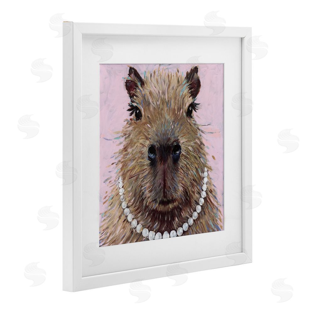 Studio Bautista Capybara with Pearl Necklace White Framed Print Under Glass with Mat Wall Art