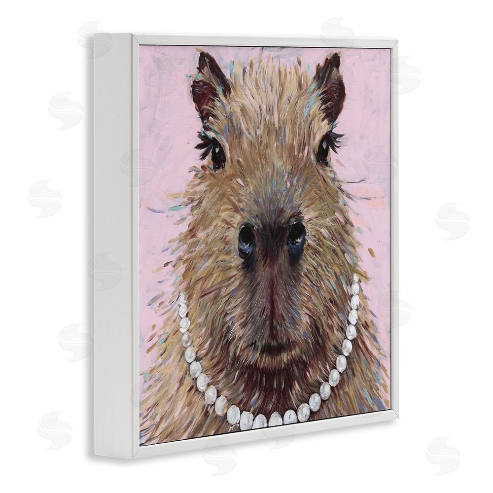 Studio Bautista Capybara with Pearl Necklace White Framed Giclee Wall Art Print