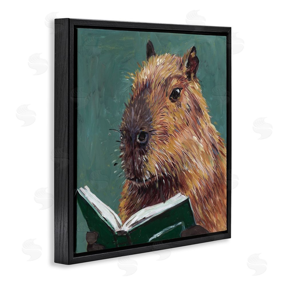 Studio Bautista Studious Capybara Reading Black Floating Frame Canvas Wall Art Print