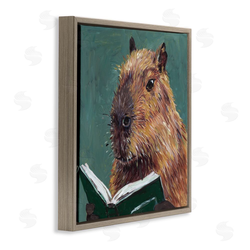 Studio Bautista Studious Capybara Reading Brown Floating Frame Canvas Wall Art Print