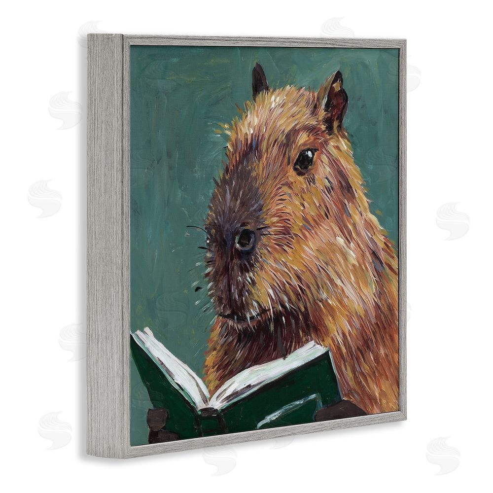 Studio Bautista Studious Capybara Reading Gray Framed Giclee Wall Art Print