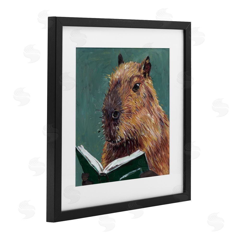 Studio Bautista Studious Capybara Reading Black Framed Print Under Glass with White Mat Wall Art