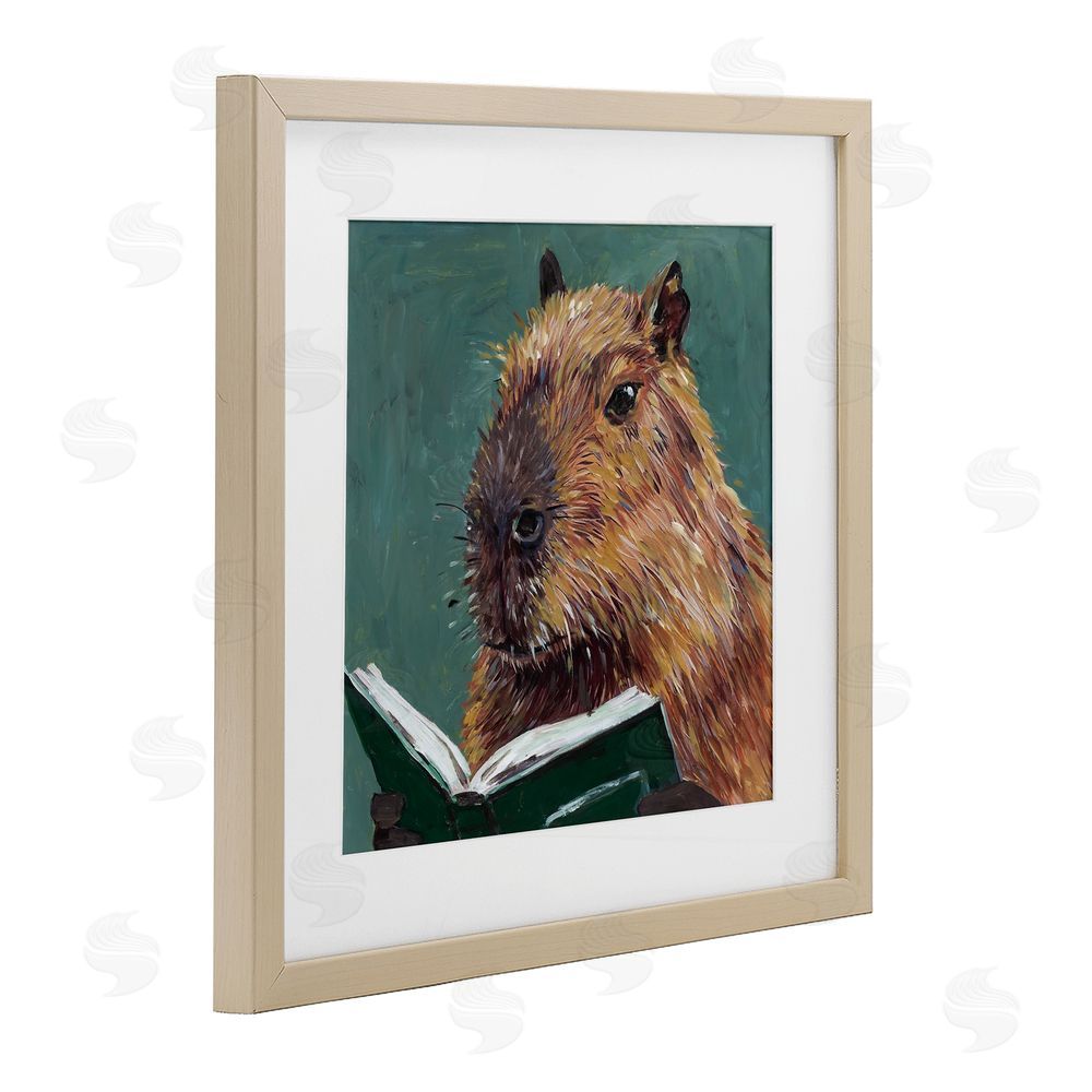 Studio Bautista Studious Capybara Reading Birch Framed Print Under Glass with White Mat Wall Art