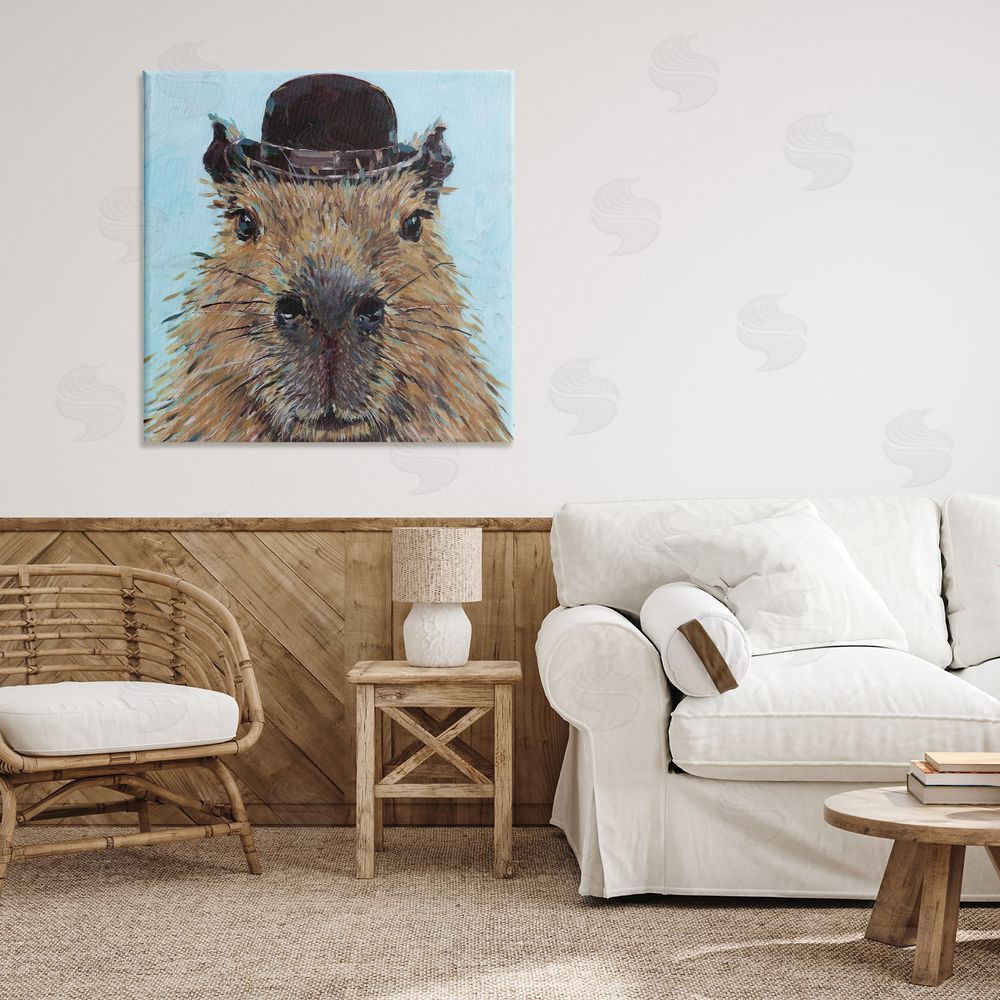Studio Bautista Closeup Capybara with Hat Canvas Art on Wall