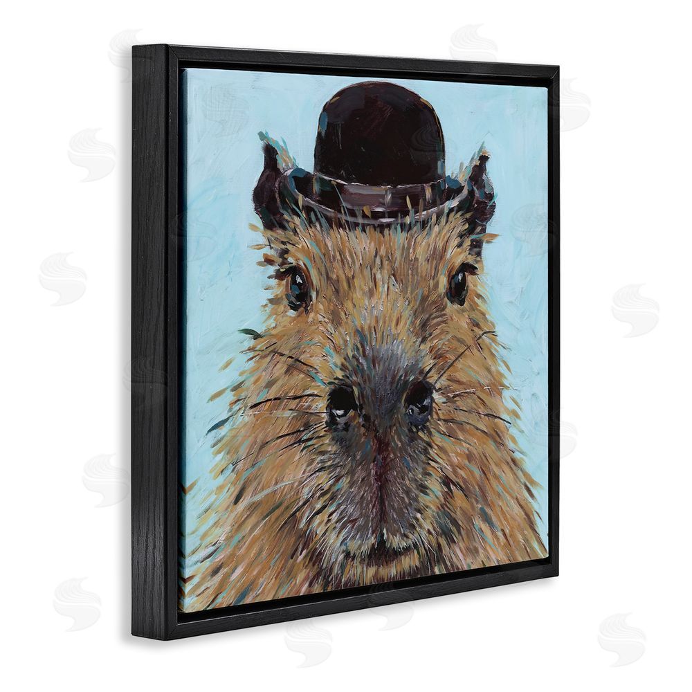 Studio Bautista Closeup Capybara with Hat Black Floating Frame Canvas Wall Art Print