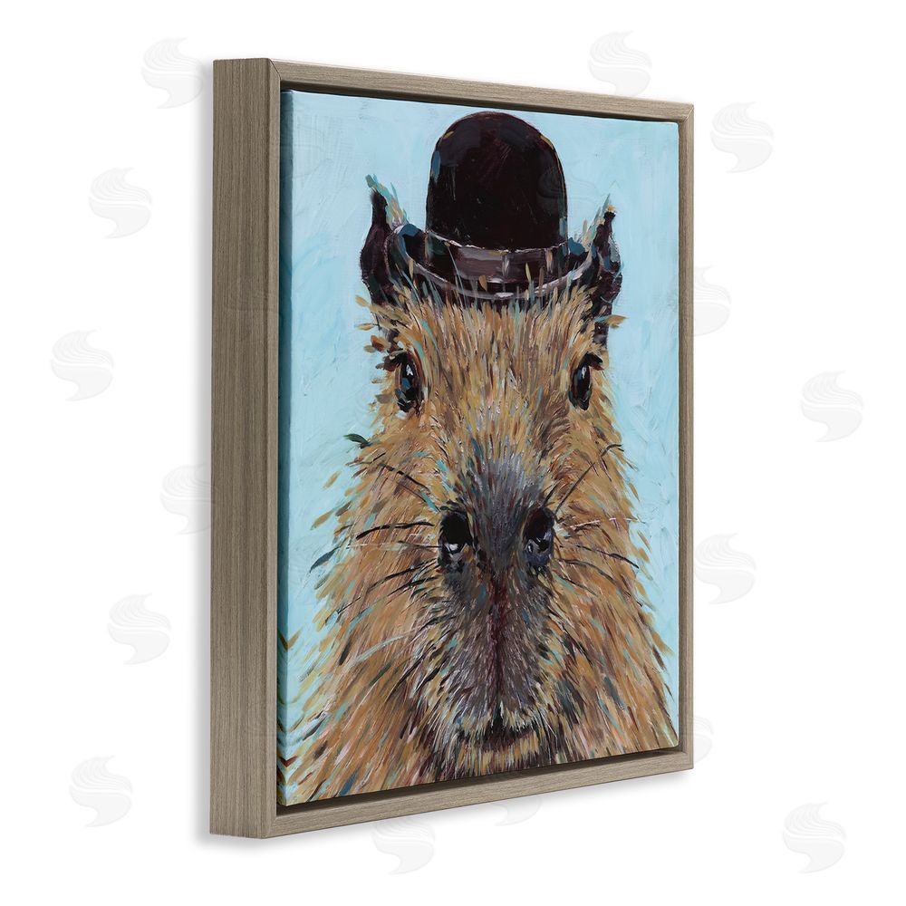 Studio Bautista Closeup Capybara with Hat Brown Floating Frame Canvas Wall Art Print