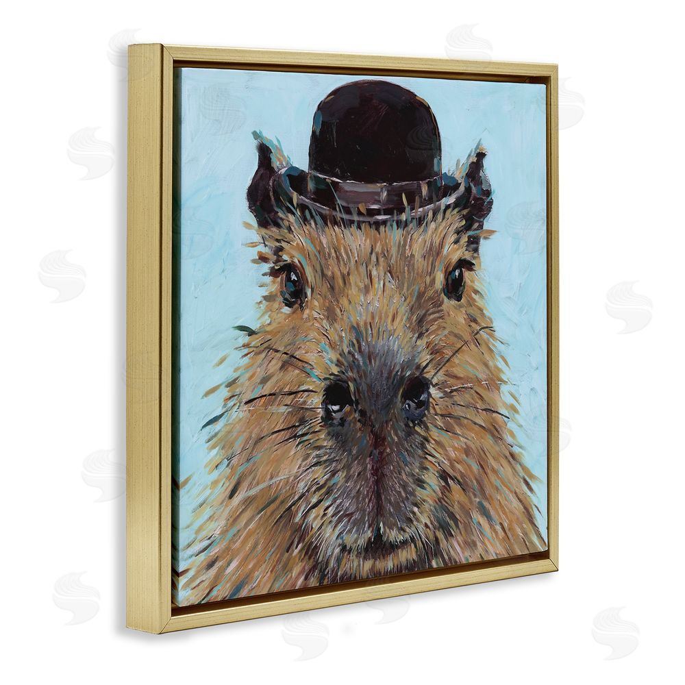 Studio Bautista Closeup Capybara with Hat Gold Floating Frame Canvas Wall Art Print