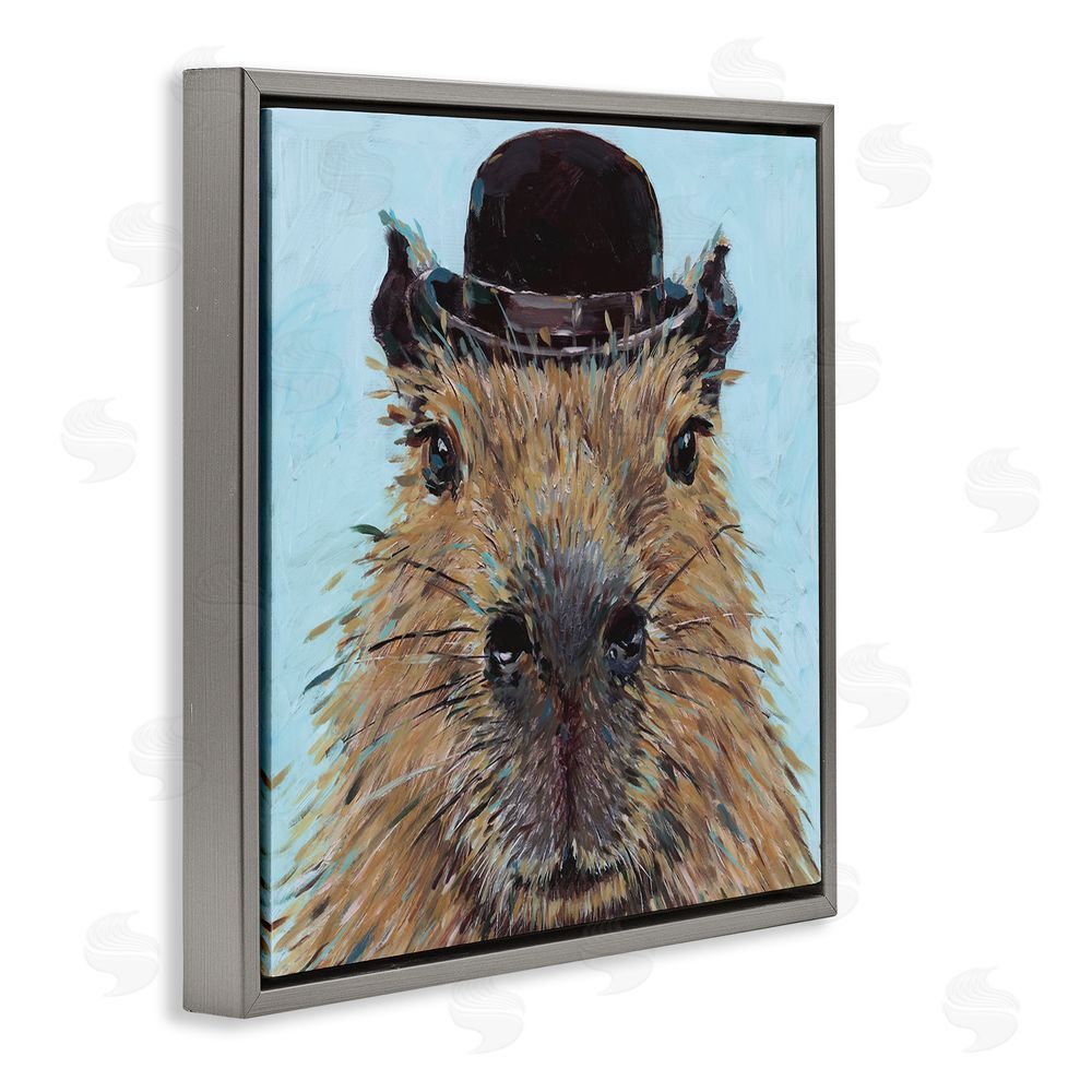 Studio Bautista Closeup Capybara with Hat Gray Floating Frame Canvas Wall Art Print