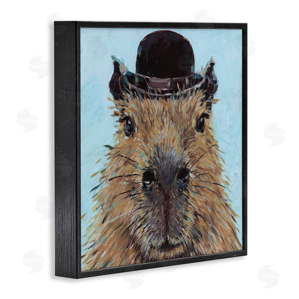 Studio Bautista Closeup Capybara with Hat Black Framed Giclee Wall Art Print